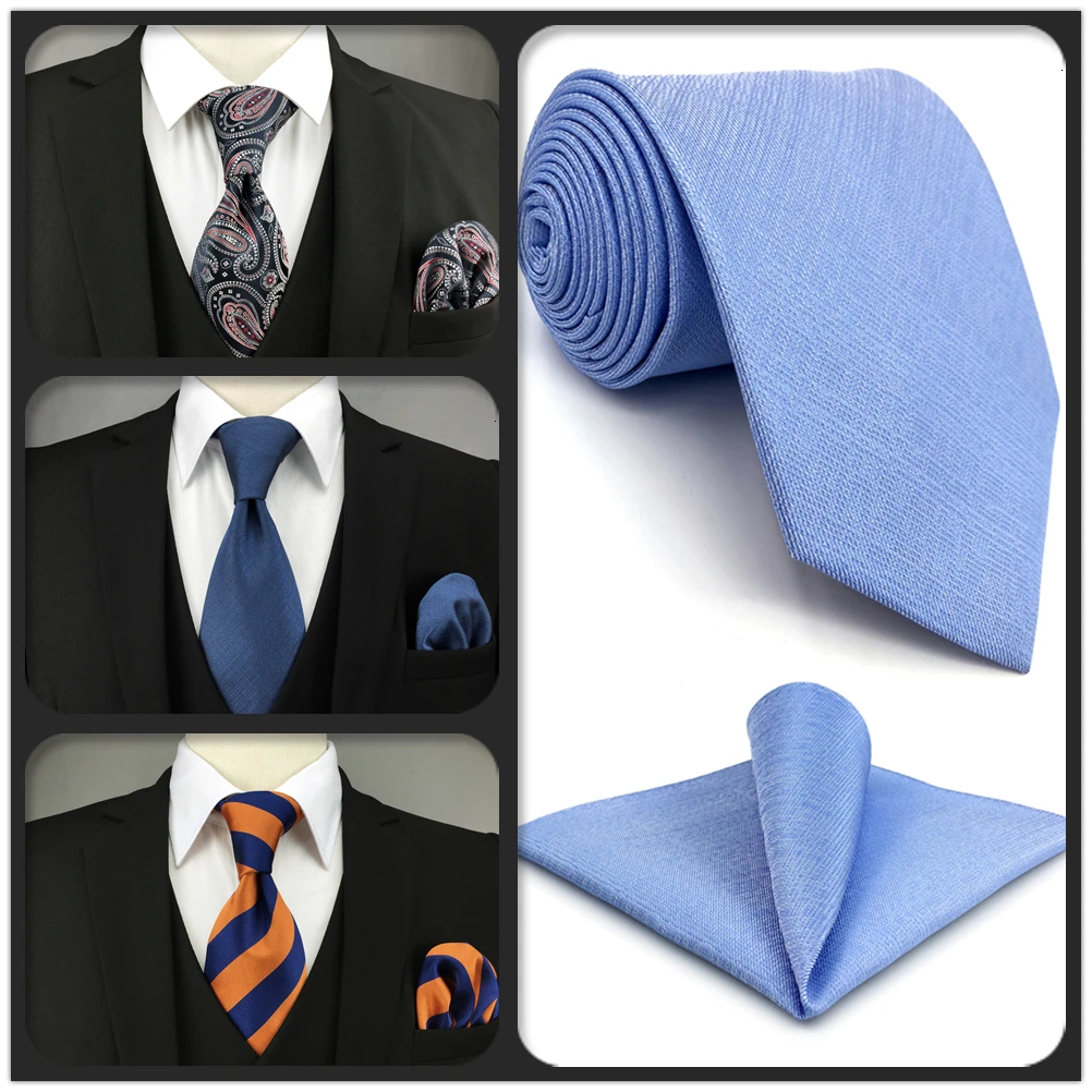 Мужской комплект из галстука темно синего карманного платка очень длинного