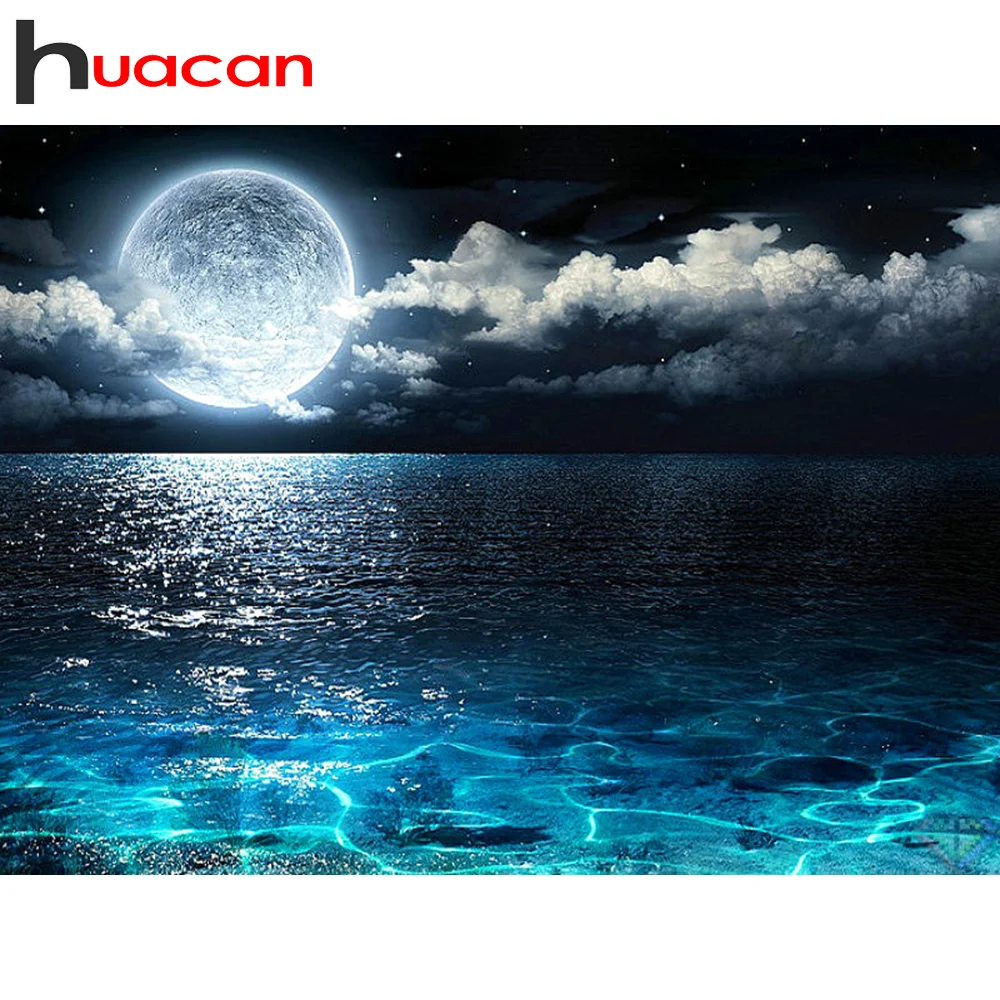 

Huacan 5d алмазная живопись комплект полный квадратный/круглый дрель Moon вечерние мозаика Алмазная вышивка море пейзаж бисерные картинки
