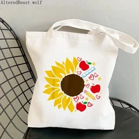 women shopper bag teacher sunflower rainbow kawaii harajuku shopping canvas shopper bag girl gift handbag tote shoulder bag