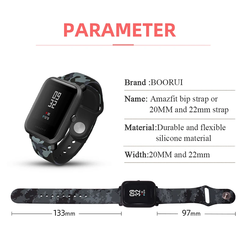 BOORUI pulsera amazfit ремешок bip силиконовая смазка 20 мм ремешок для часов Ремешок для наручных часов для xiaomi huami amazfit bip темп lite ремень 20 мм