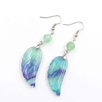 fyjs unique silver plated angel wing with small beads natural fluorite stone drop earrings for christmas gift
