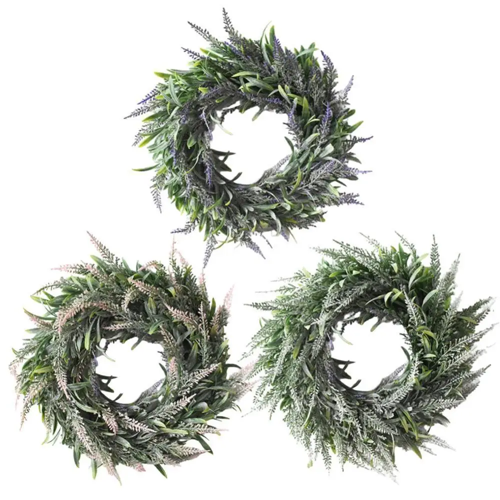 

Fake Lavender Hanging Wreath Garland For Front Door Decoration Christmas Wedding Party X4L0