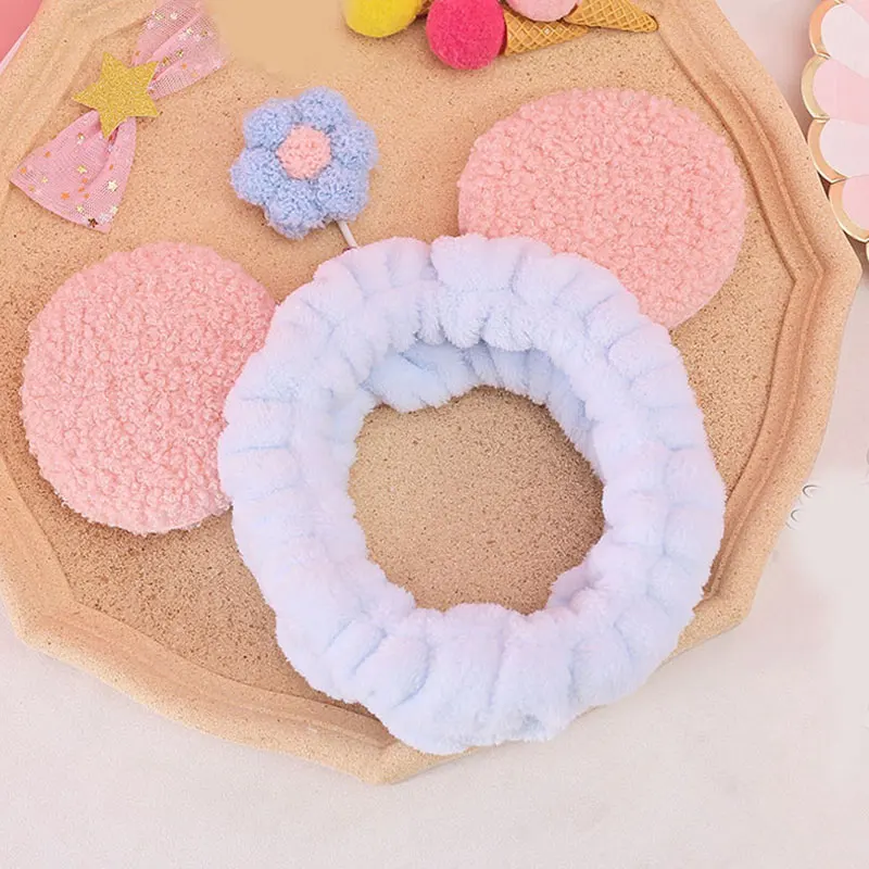 

Wash Face Headbands Hair Accessories Elastic Hairand Cute Bear Ear Cartoon Flower Makeup Velvet Headband Non-slip Plush Headband