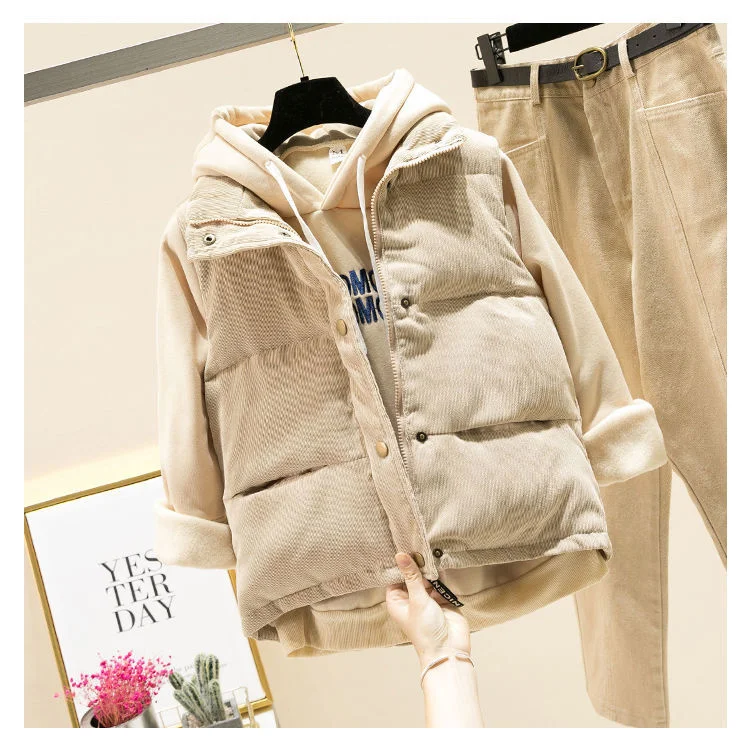 

Woman Jacket Vest down Cotton Vest Women's Autumn Winter Most Loose Short Corduroy Wide Shoulder Jacket Chaleco Mujer Fashion