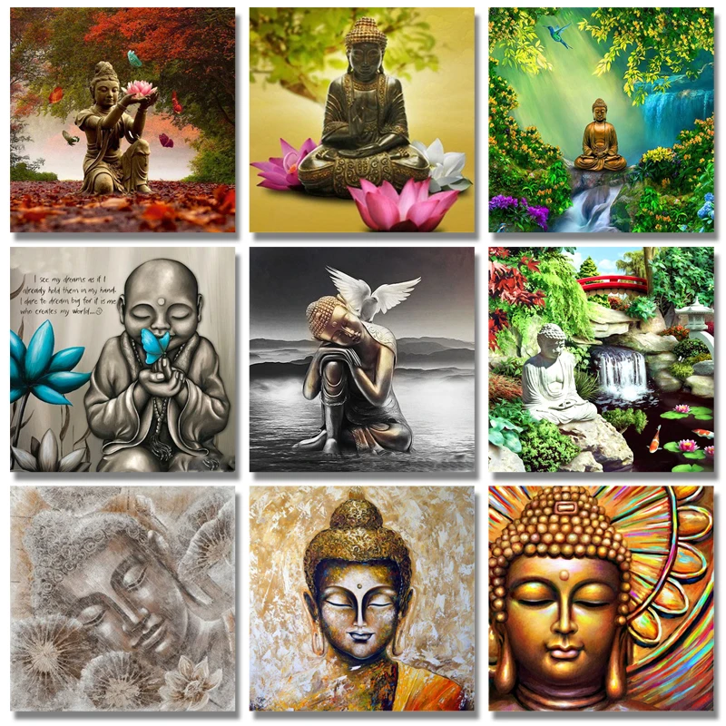 Полноразмерная 5D картина из страз сделай сам вышивка крестиком Будда с лотосом