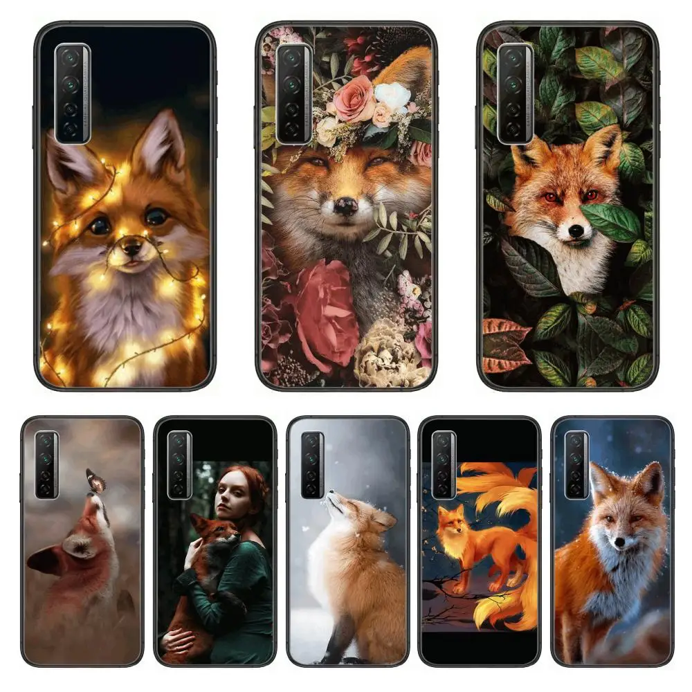 

Back Trend Fox Cute Anima Phone Case For Huawei Nova 2 3 4 5 6 7 8 SE i E Pro Lite Black Etui Coque Painting Hoesjes comic fas