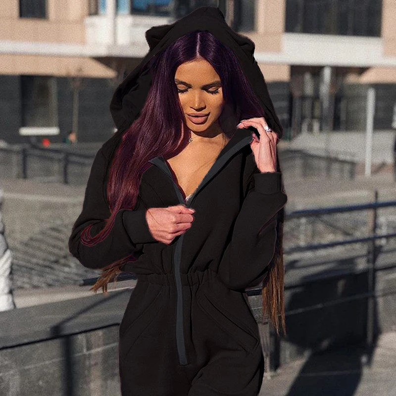 Толстовка с ушками свитшот длинным рукавом комбинезон женский розовый черный