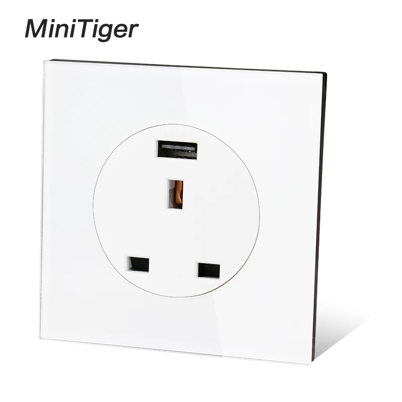 Minitiger Хрустальная стеклянная панель 13A настенная розетка британского стандарта