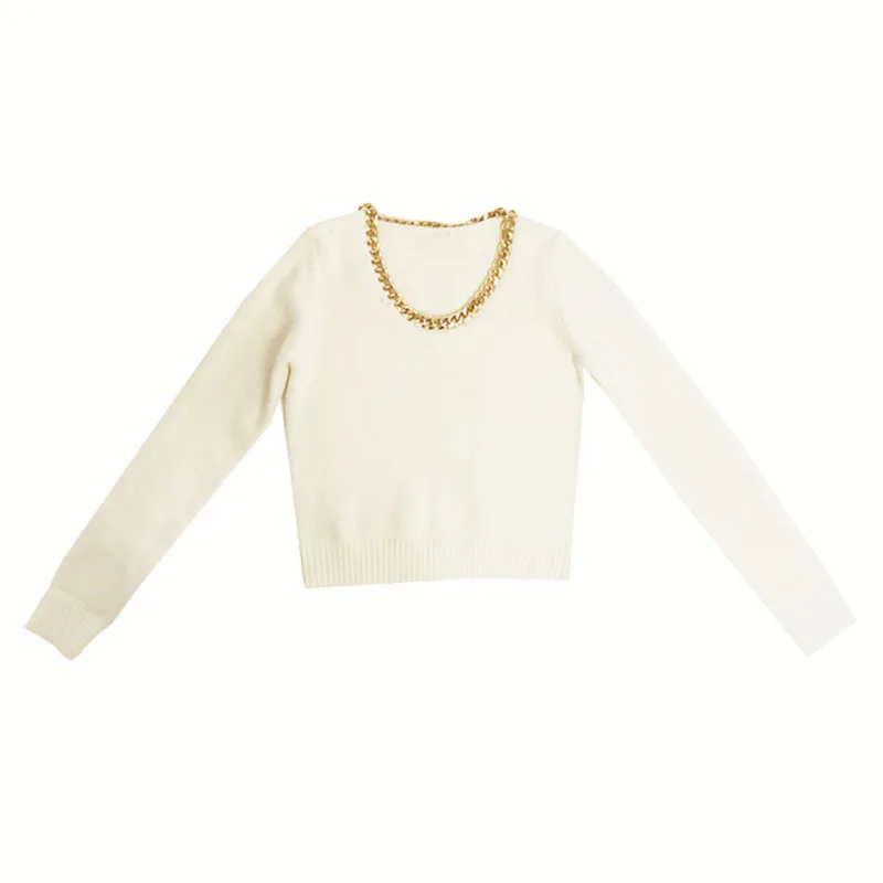 DEAT 2020 новая весенняя модная женская одежда круглый вырез вязаная цепочка полный