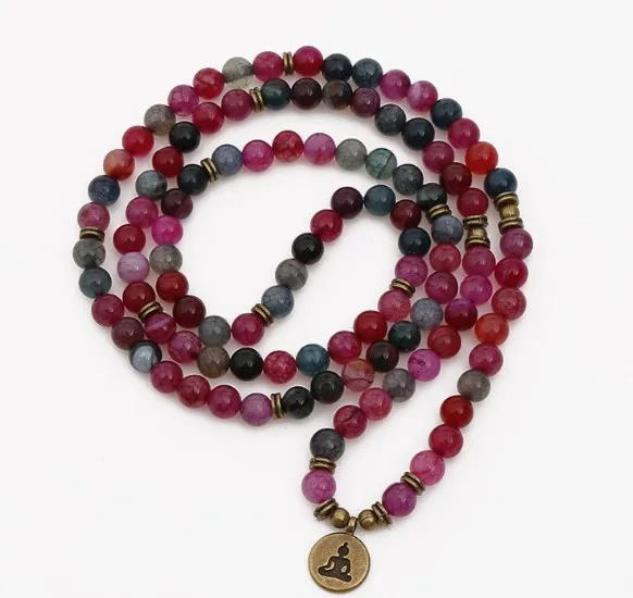 Красный 108 бусины 8 мм Эластичный регулируемый Лотос жизнь дерево Будда OM eye чакра