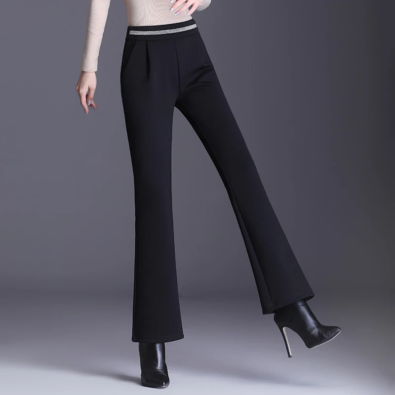 

2020 winter warm Women's slim high waist bell pants new thicken suit stretch straight trousers fashion pants Legging Plus size