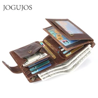 jogujos crazy horse leather mens wallet genuine leather men business wallet rfid men card id holder coin purse travel wallet