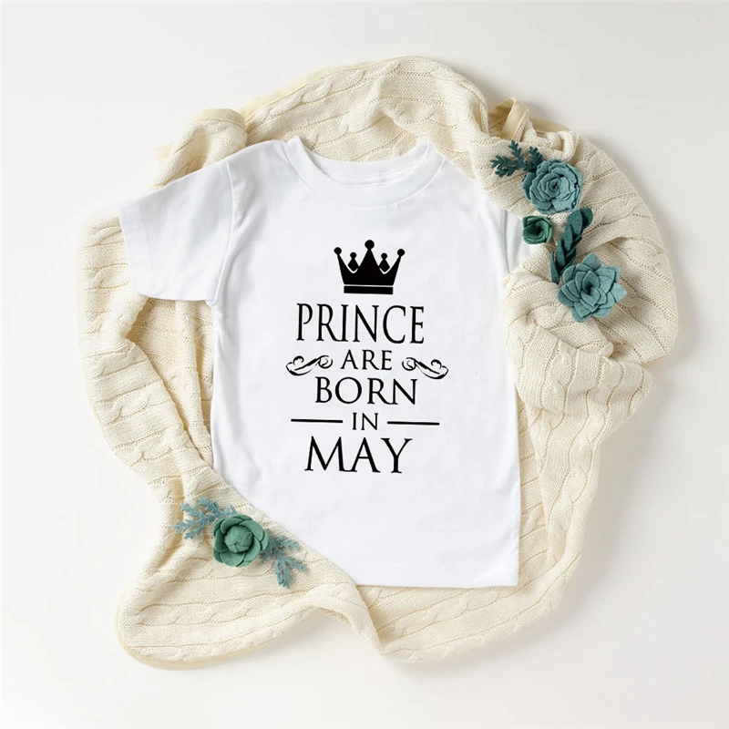 

Kids Funny Clothes Baby Boys Birthday Prince Are Born In JAN-DEC Printed T Shirt Children Short Sleeve T-shirt Party Wear