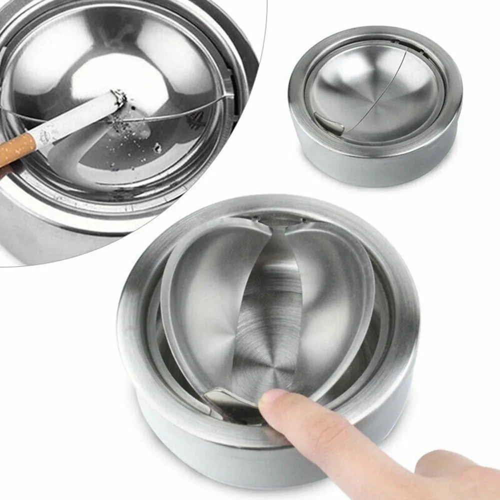 

Stainless Steel Cigarette Ashtray Round Ash Tray With Rotated Lid Ash Collector Smoking Accessories Home Decoration