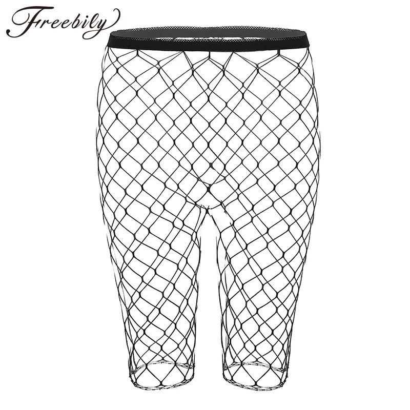 

Women Legging Half Pants Black Fishnet Mesh See Through High Waisted Knee Length Slim Fit Leggings Cycling Short Hot Pant