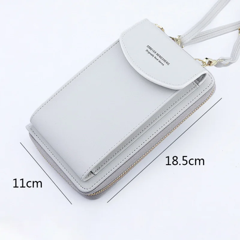 

2020 Women Wallet Solid Color New PU Leather Shoulder Bag Mobile Phone Big Card Holders Wallet Handbag Crossbody Pockets Girls