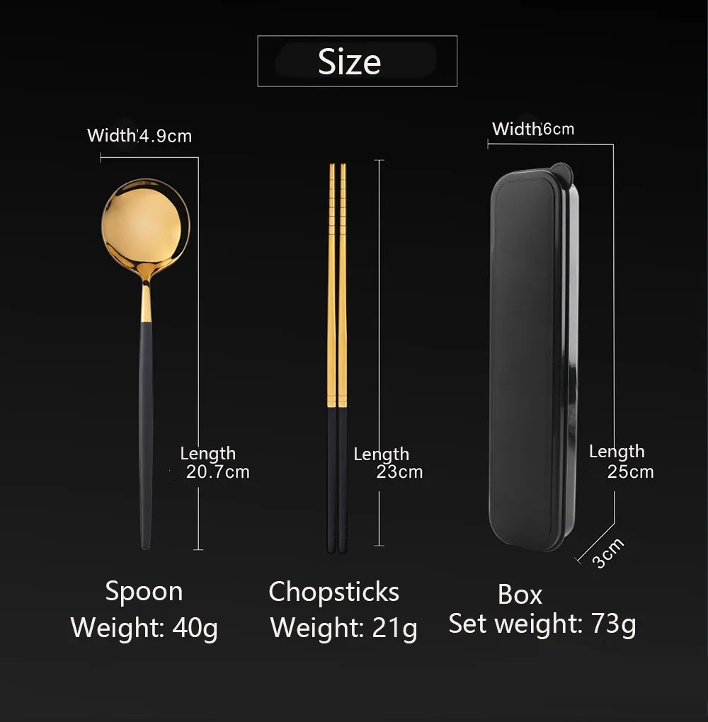 

3pcs/box Dinner Cutlery Set Stainless Steel Kitchen Dinnerware Chopsticks Fork Spoon Dinner Set Tourist Tableware with Box