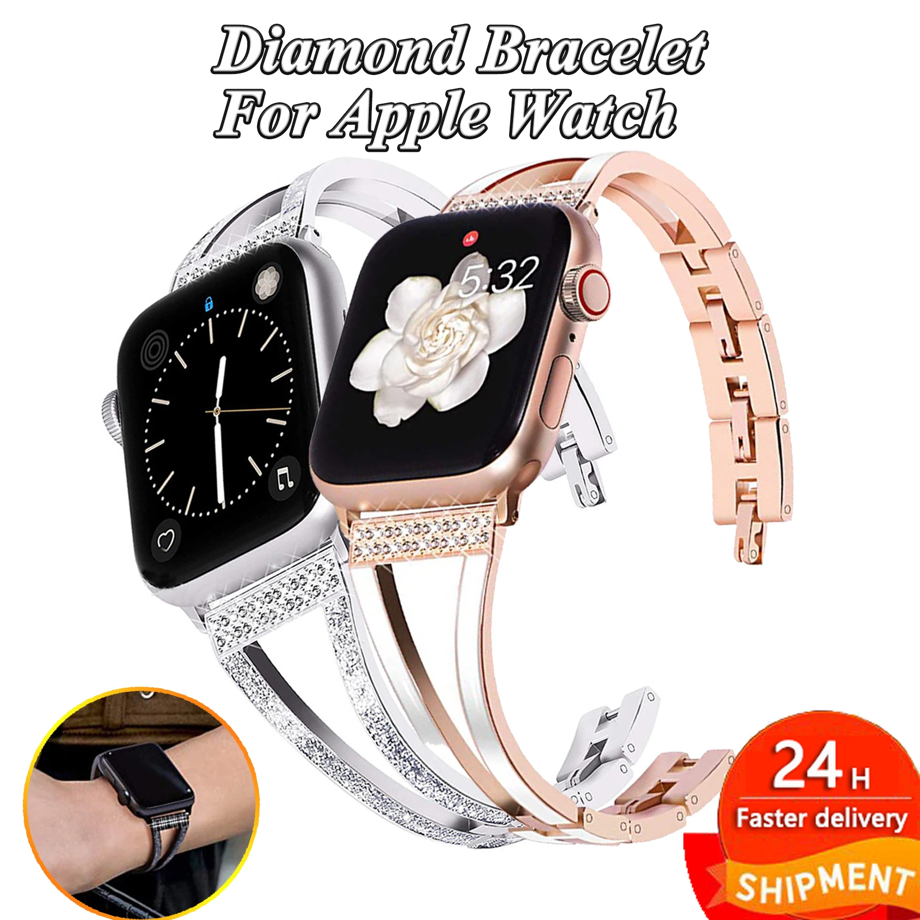 

Luxury Metal Daimond Watch Bracelet for Apple Watch 6 5 4 SE 42mm 38mm Women Elegent Wristband for IWatch Serise 3 2 1 40mm 44mm