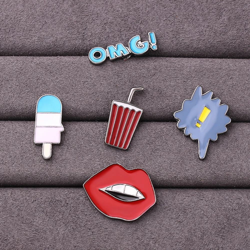 Милые Броши OMG для губ мороженого булавки в форме напитка джинсовая булавка