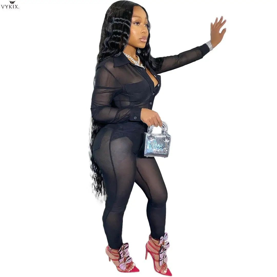 

Sexy Party Mesh See Though Women Set Two Piece Set Tracksuit Blouse Jogger Sweatpants Suit Fitness Clubwear Outfits Matching Set