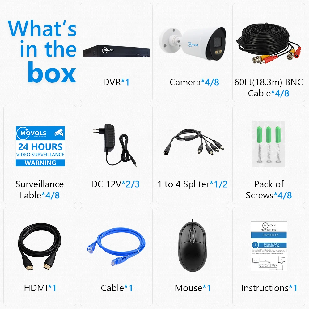 

MOVOLS 5MP Colorful Night Vision Surveillance System 8CH H.265+ P2P DVR Outdoor Waterproof Home CCTV Camera Security System Kit