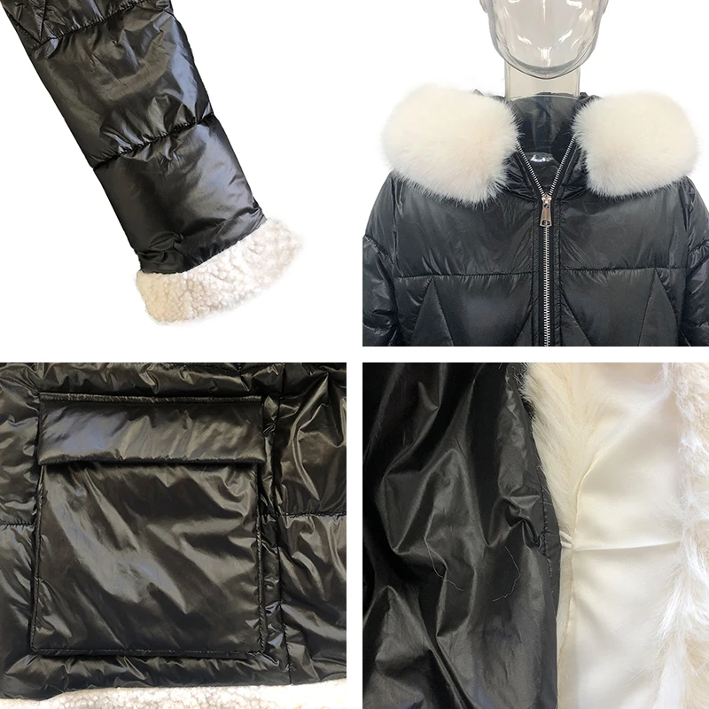 

CP Fashion Winter Front Pockets Short Parkas Women Elegant Casual Solid Bright Coats Women Faux Fur Hooded Cotton Jacket Ladies