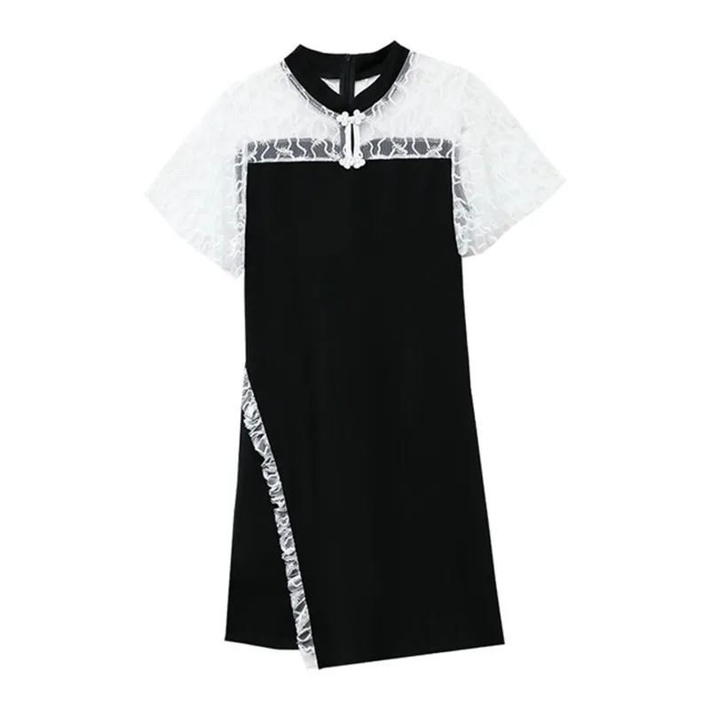 

summer new dress for women Lace cheongsam short sleeve dress ladies fashion Office women's professional wear Large size L-5XL