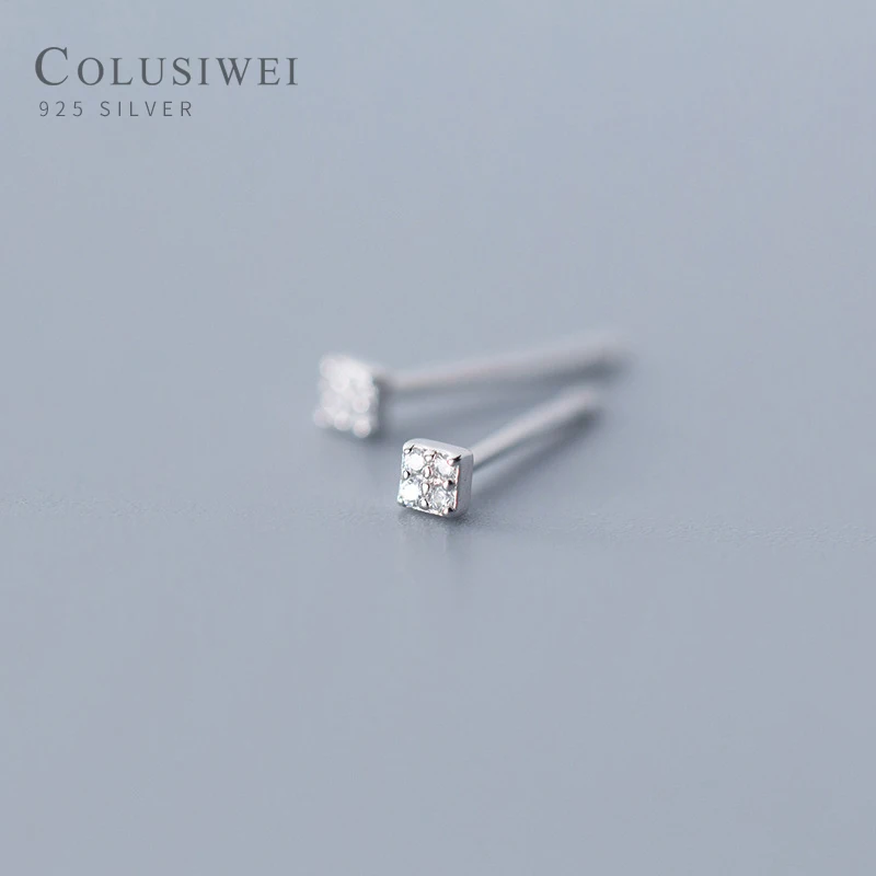 

Colusiwei Real 925 Sterling Silver Sparkling CZ Square Geometric Tiny Stud Earrings for Women Trendy Silver Jewelry Kids Gift