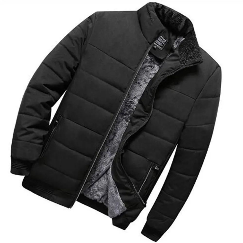 

Winter New Products Hot Sale Men's Stand Collar Plus Velvet Thicken Warm Cotton Jacket Outerwear Parkas