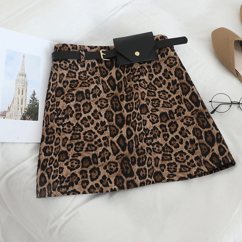 Женские юбки леопарда HELIAR мини с высокой талией и поясом широкими штанинами на