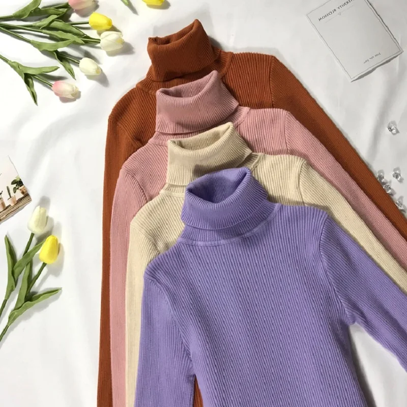 Свитер женский осенне-зимний эластичный с высоким воротом | Женская одежда