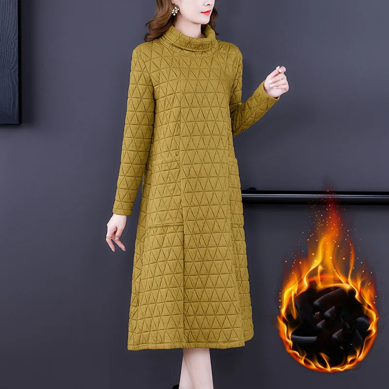 

2022High Quality Black Plus Velvet Midi Dress Autumn Winter Thick Warm L-5XL Plus Size Dress Women Elegant Bodycon Party Dresses