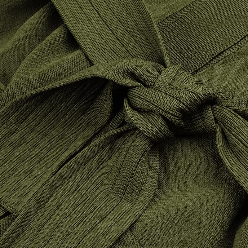 Платье-Блейзер армейского зеленого цвета с поясом и карманами | Женская одежда