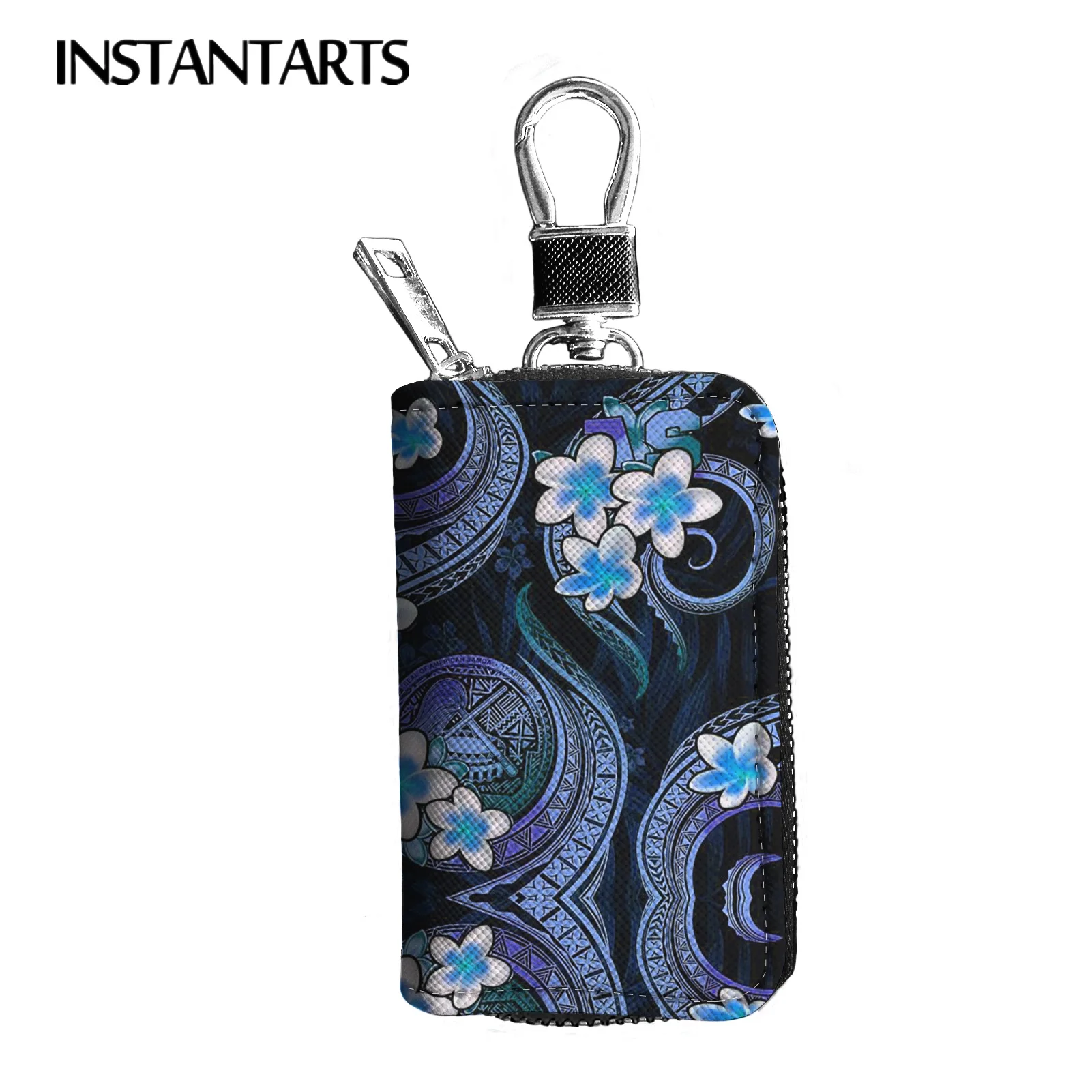 

INSTANTARTS Polynesian Hawaiian Traditional Frangipani Pattern Personality Car Key Cover Case Multi Function Keychain Wallet