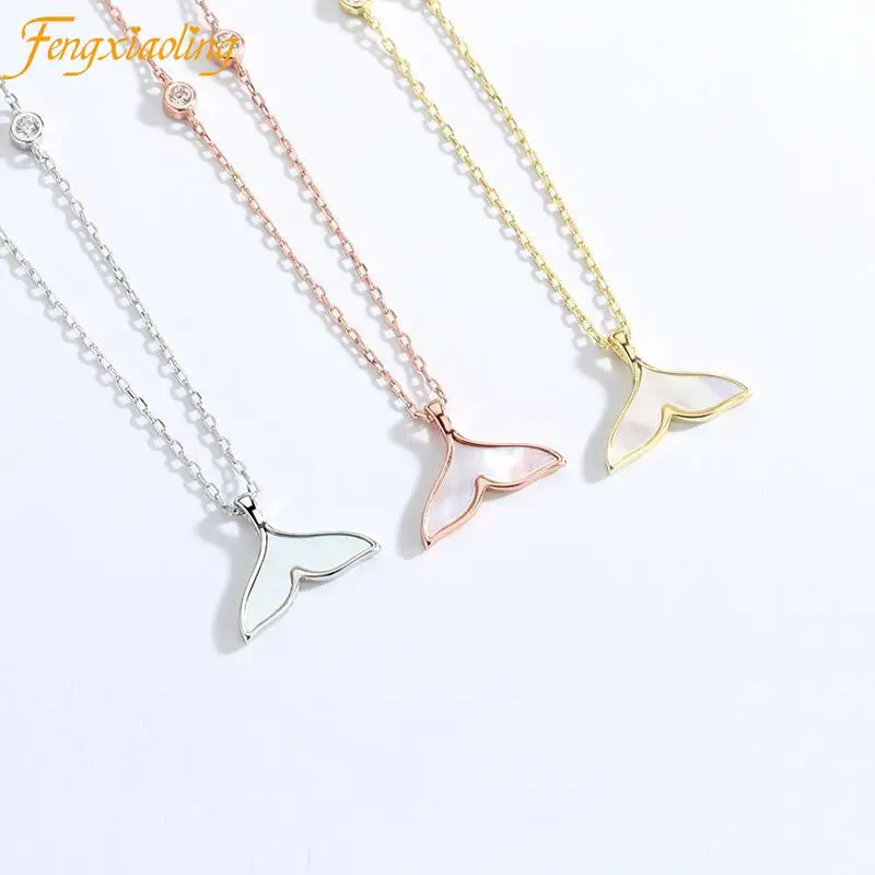 

Real 100% 925 Sterling Silver Shell Mermaid Tail Pendant Necklaces For Women Trendy Simple Fine Jewelry Cute Accessories Gift