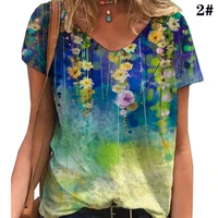 women t shirts short sleeve casual tee summer flower print fashion tops 5xl oversized female loose t shirt v neck plus size