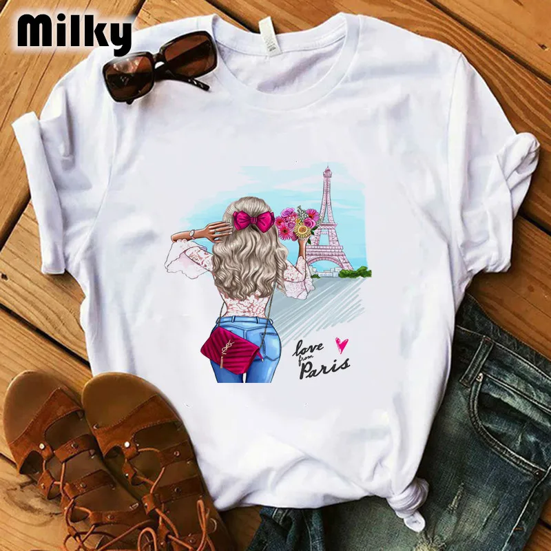 Женская футболка Love fun Paris летняя из 100% модала женские розовые серьги с цветочным