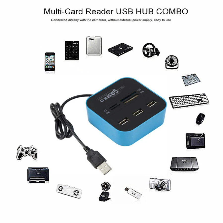 Высокоскоростной концентратор USB 2 0 3 порта с кардридером док-станция для зарядки
