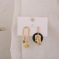 s925 silver needle face earrings female retro asymmetrical european and american earrings light luxury crystal earrings