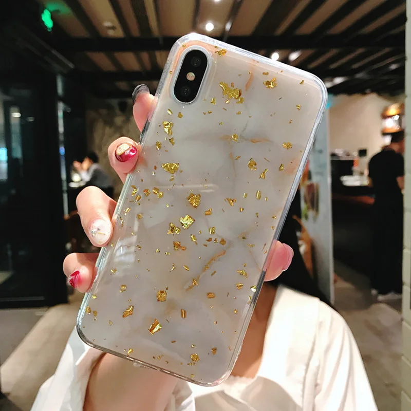 02 Золотая фольга Bling Чехлы под мрамор для iPhone 11 Pro X XS XR Max Мягкий ТПУ чехол для iPhone 7 8 6 6s Plus блестящая задняя крышка - Цвет: 02