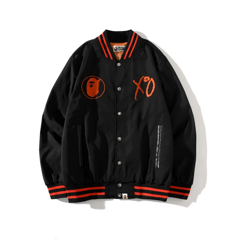 

BAPE new jacket Japanese tide brand embroidery letter joint red edge stand-up collar cotton collar baseball uniform