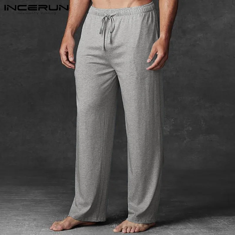 

INCERUN Spring Men Sleep Pants Drawstring Loose Solid Color Homewear Soft Trousers Comfortable Men Sleep Bottoms Nightwear S-5XL