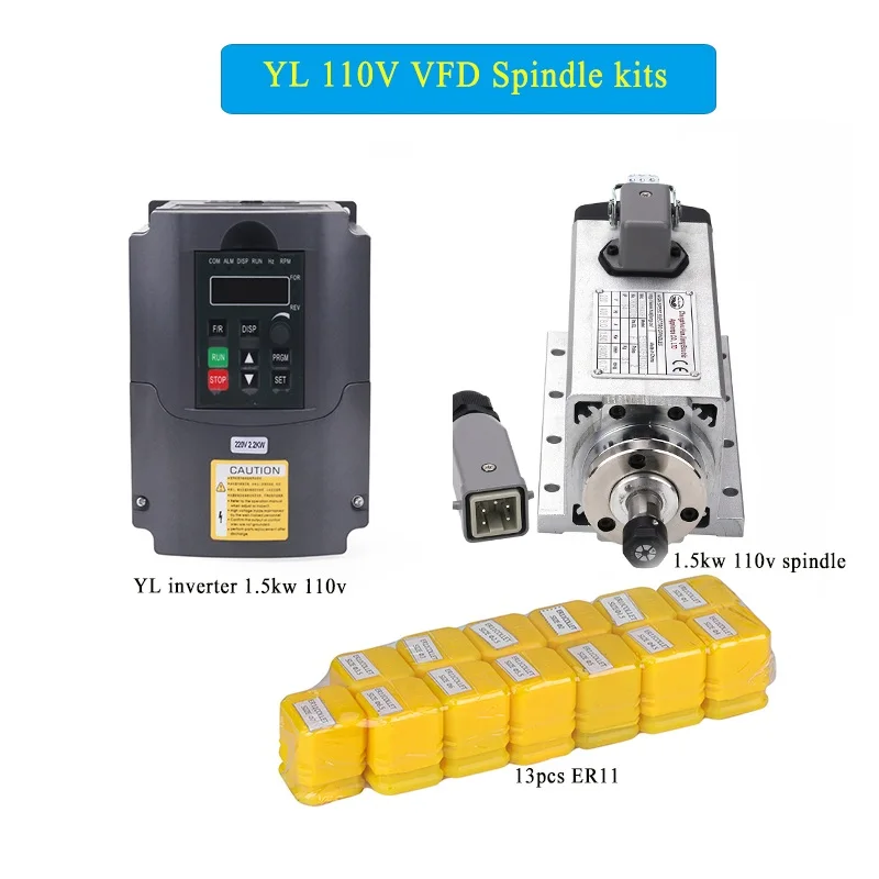 YL 110v VFD kits 220 кВт комплекты с воздушным охлаждением и 110 кВт 220 В/110 В VFD+ 13 шт. ER11+ квт в/в квадратный шпиндель для фрезерного станка с ЧПУ - Цвет: YL 110v VFD kits