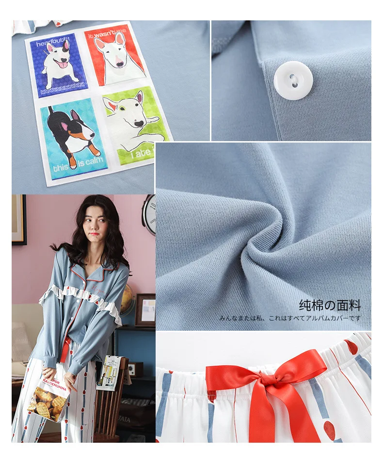 

XIFER Autumn and Winter Cotton Pajamas Female Long-sleeved Cardigan Korean Cartoon Ladies Fashion Home Service Suit