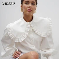 retro shirts women 2021 french court style doll collar long sleeved white cotton shirt female fashion vintage elegant casual