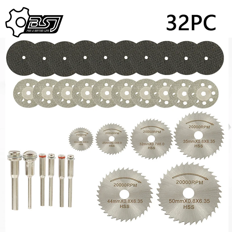 

32pcs Circular Saw Blades Wood Cutting Disc Woodworking Diamond Metal Dremel Drill Rotary Cutting Tool Power Tools Accessories