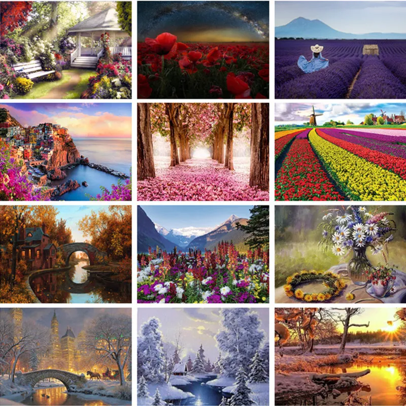 

Four Seasons DIY Painting By Numbers For Adults Handpainted On Canvas Acrylic Coloring By Numbers Kit Artwork Home Decor 40x50cm