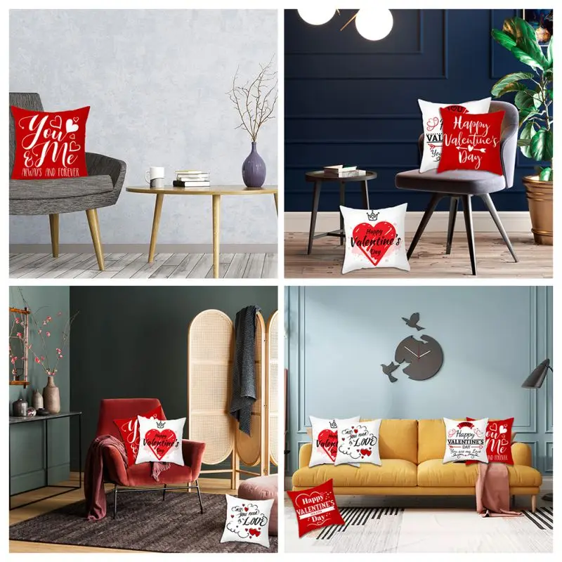 

Valentines Day Pillowcases Home Decor Sweet Heart Cotton Linen Warm Love Quote Decorative Throw Pillow Case Set Of 4