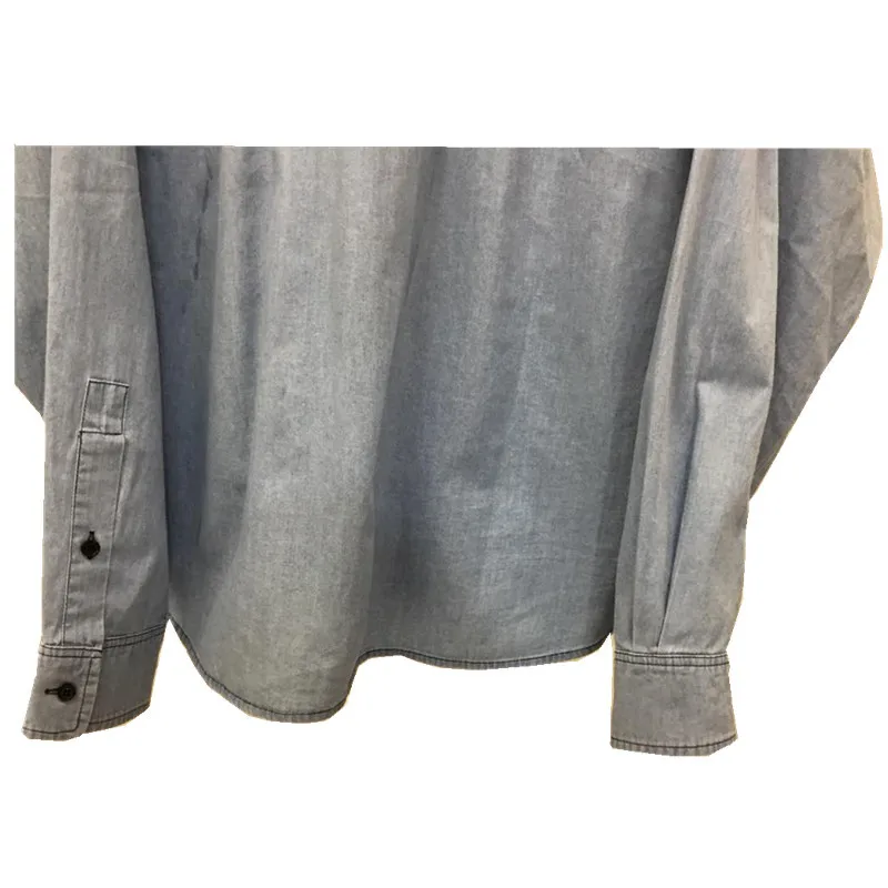 

2020 autumn and winter new ruffled leader oblique placket loose denim shirt women