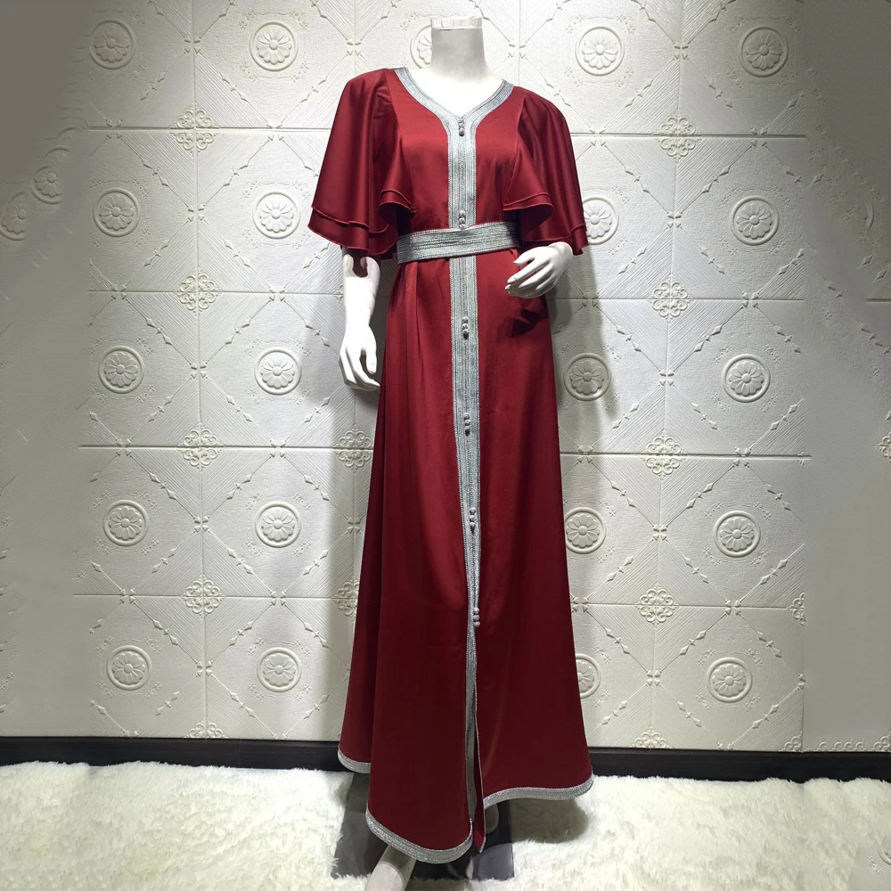 Женское атласное платье Abaya Dubai модные платья с коротким рукавом в турецком